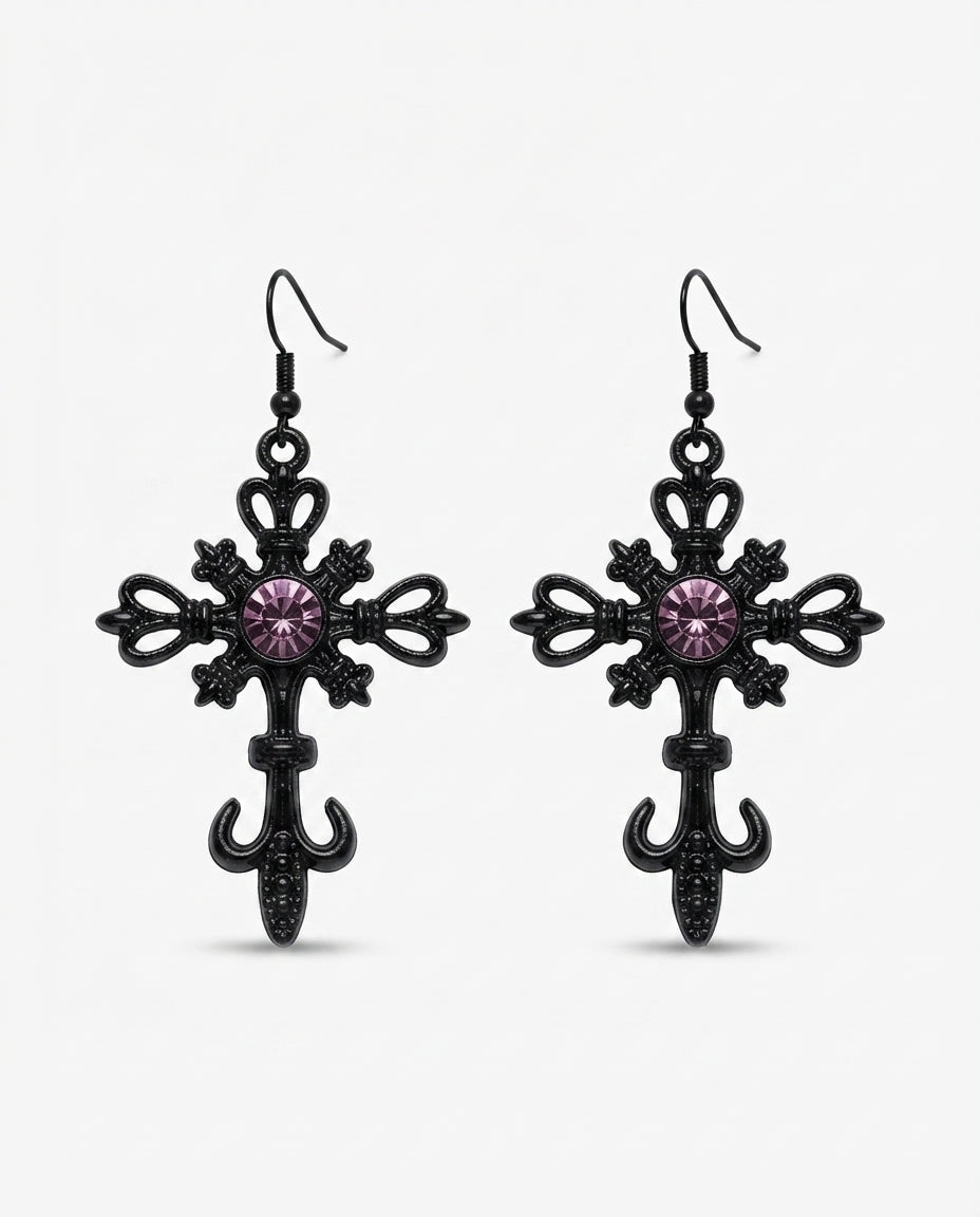 Onyx Cross Earrings