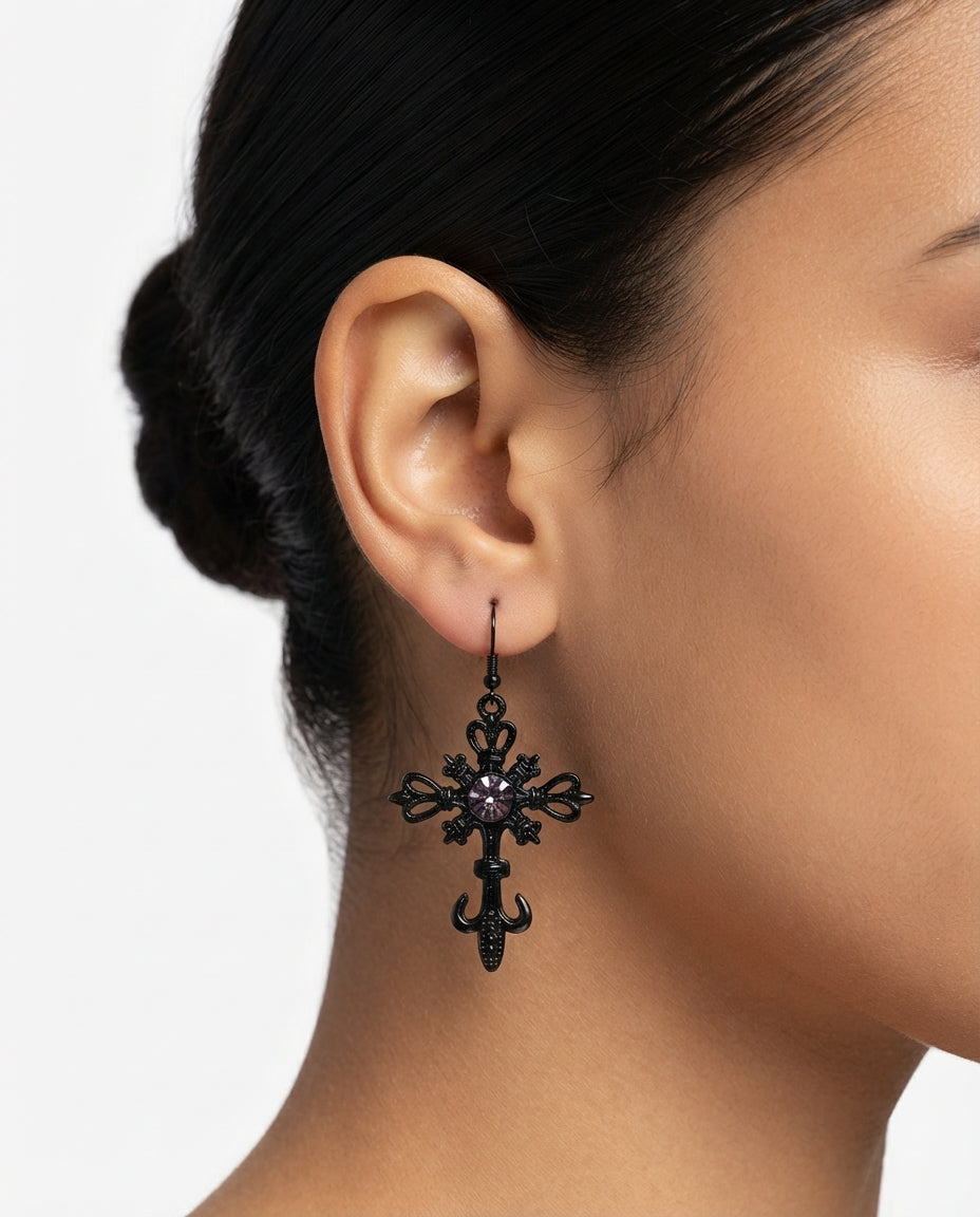 Onyx Cross Earrings
